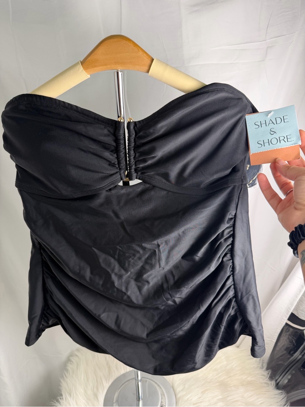 Shade & Shore Black Bandeau Bikini Top – Ruched Draped XL